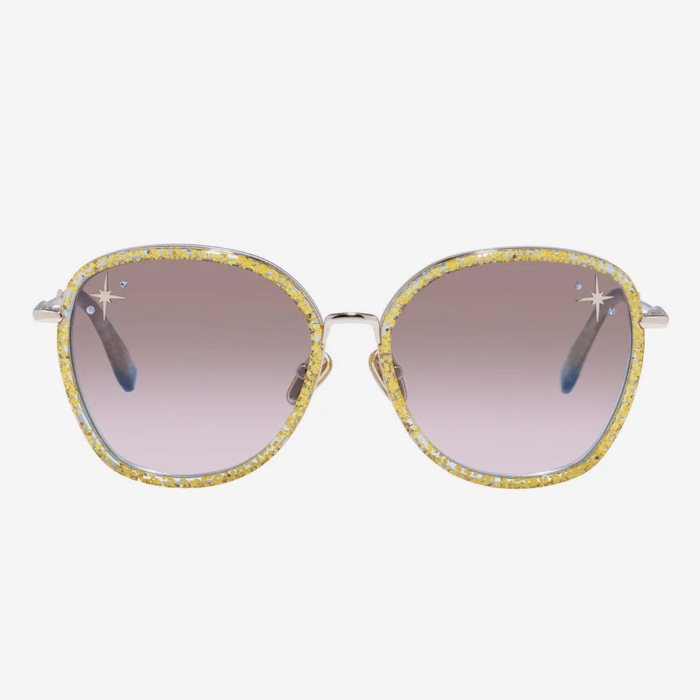 Camilla “Luxor Life” Oversized Gold Glitter Brown Gradient Boho Sunglasses - Picture 3 of 8